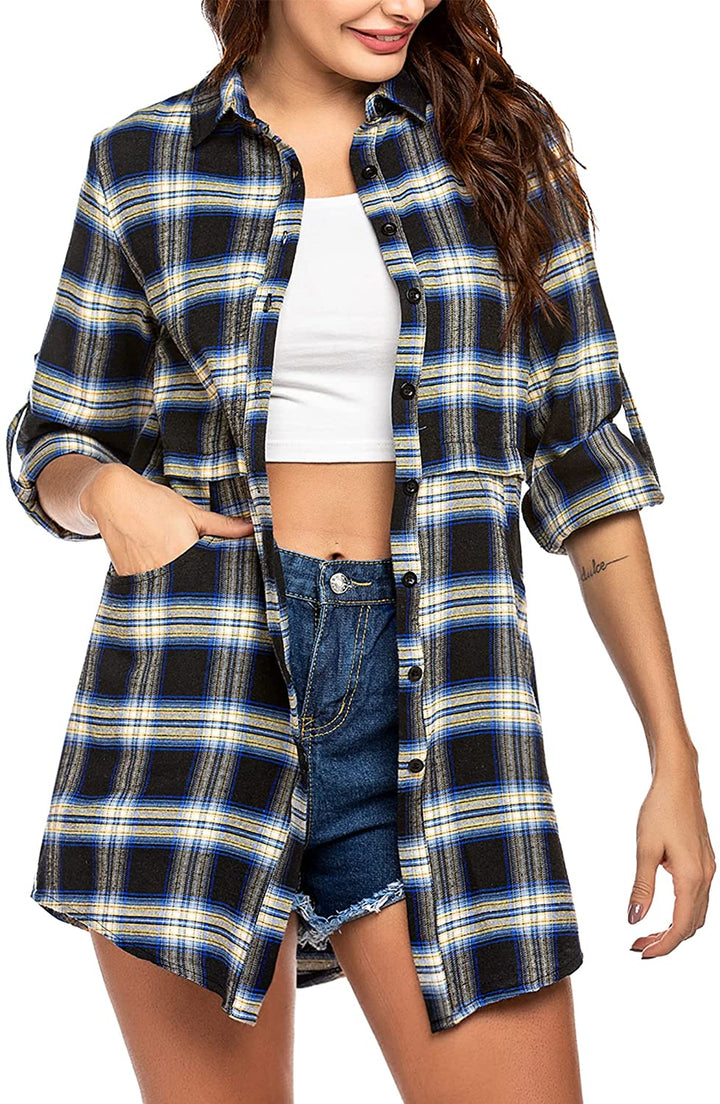 Miles | Women’s flannel plaid polo with button closure
