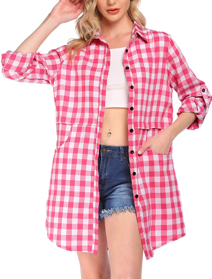 Miles | Women’s flannel plaid polo with button closure