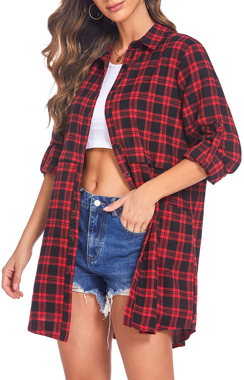 Miles | Women’s flannel plaid polo with button closure