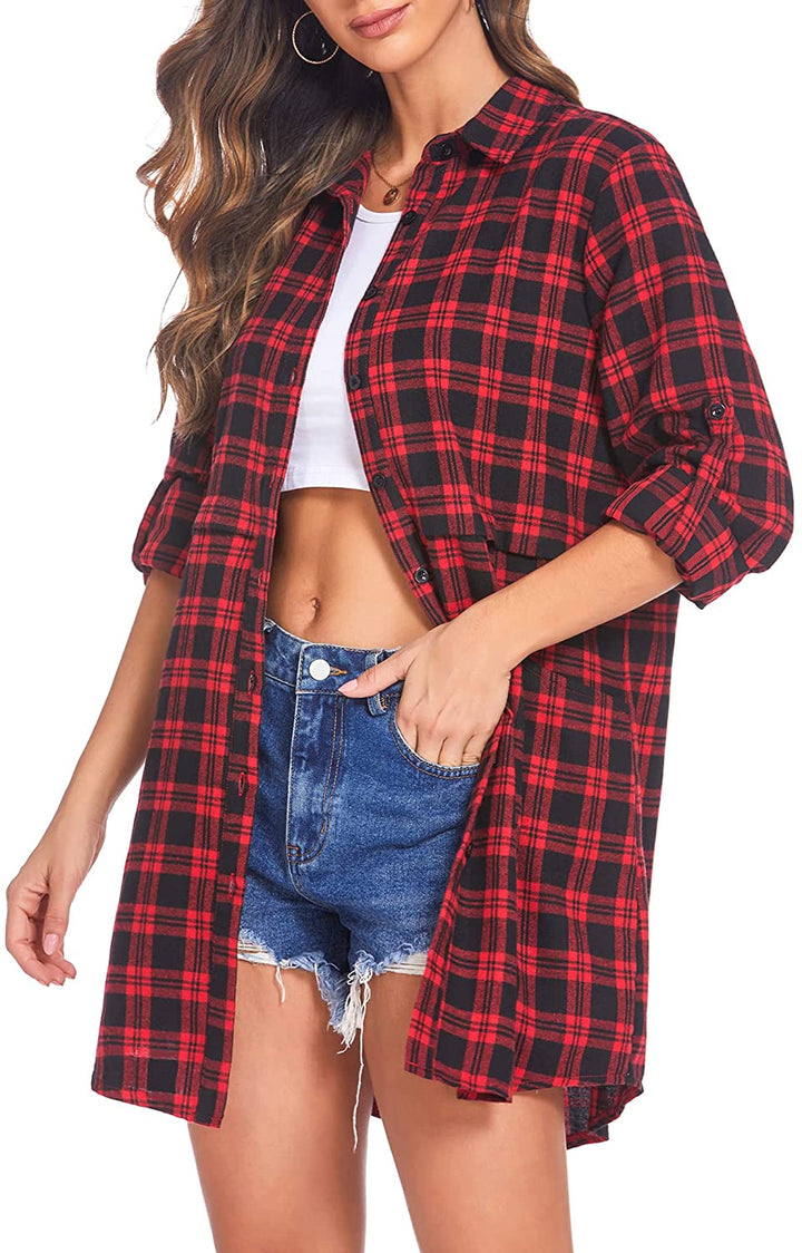 Miles | Women’s flannel plaid polo with button closure