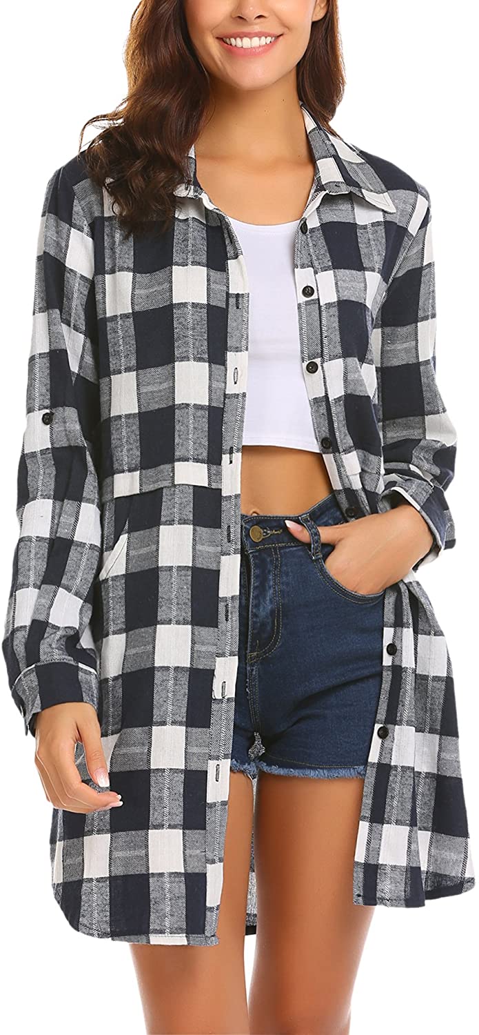 Miles | Women’s flannel plaid polo with button closure