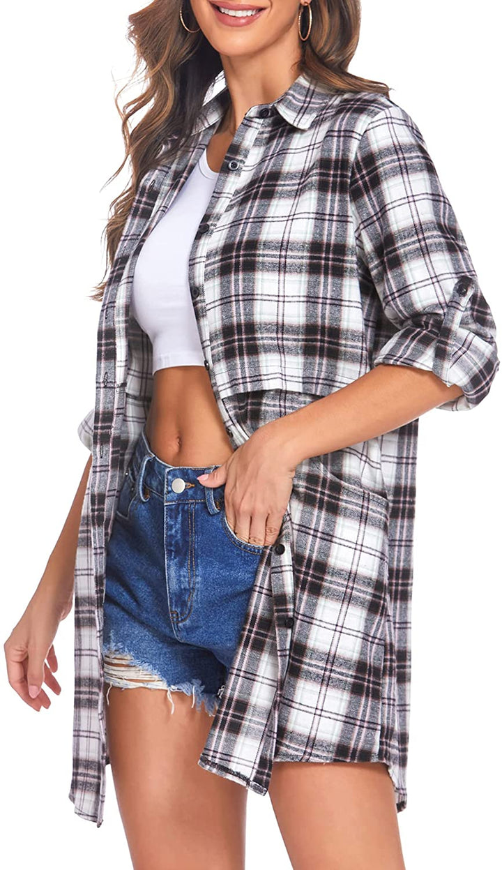 Miles | Women’s flannel plaid polo with button closure