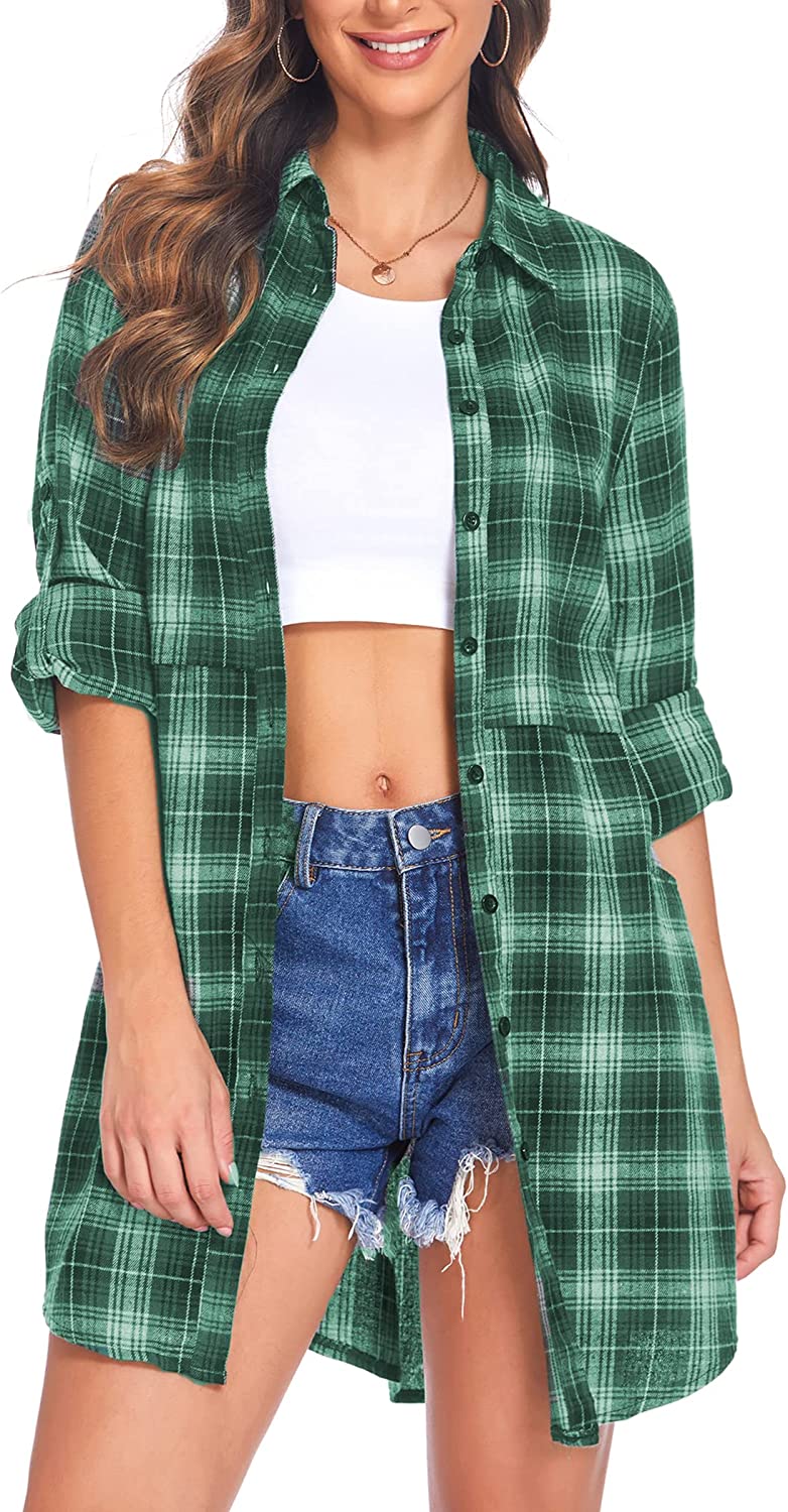 Miles | Women’s flannel plaid polo with button closure