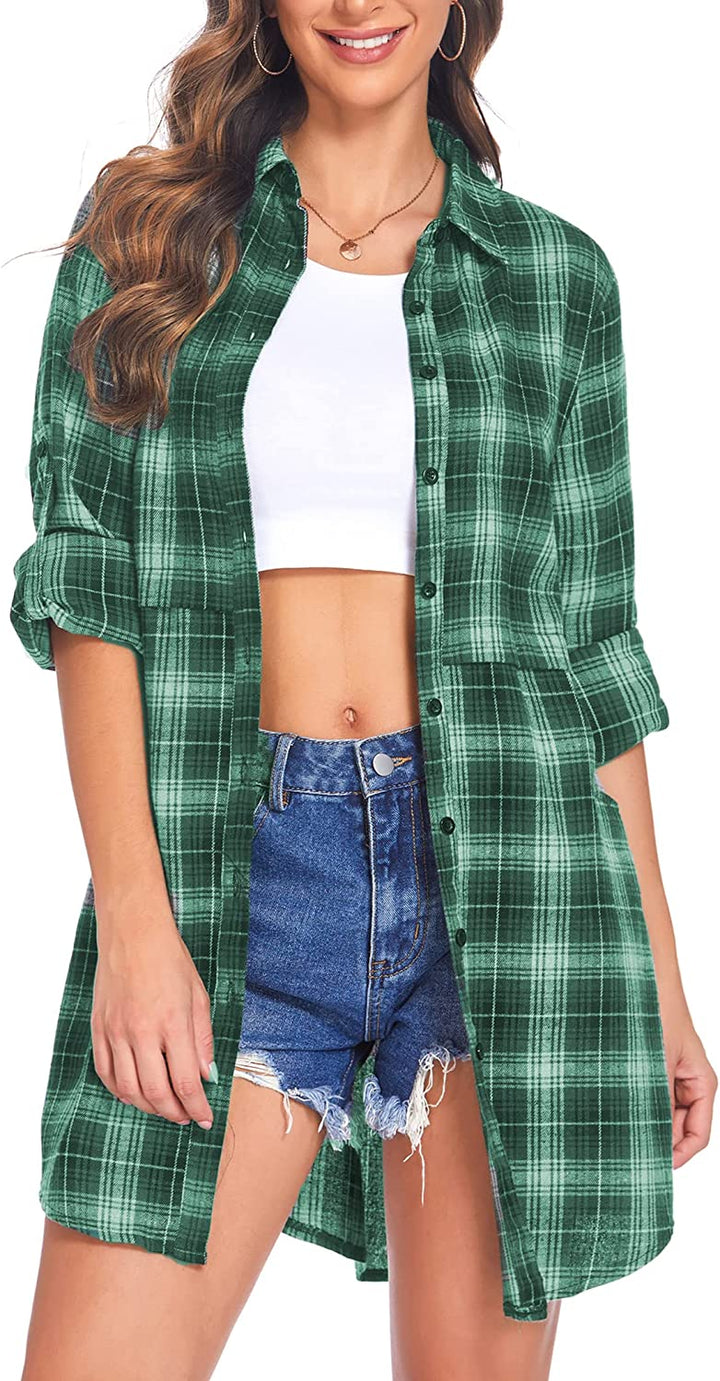 Miles | Women’s flannel plaid polo with button closure