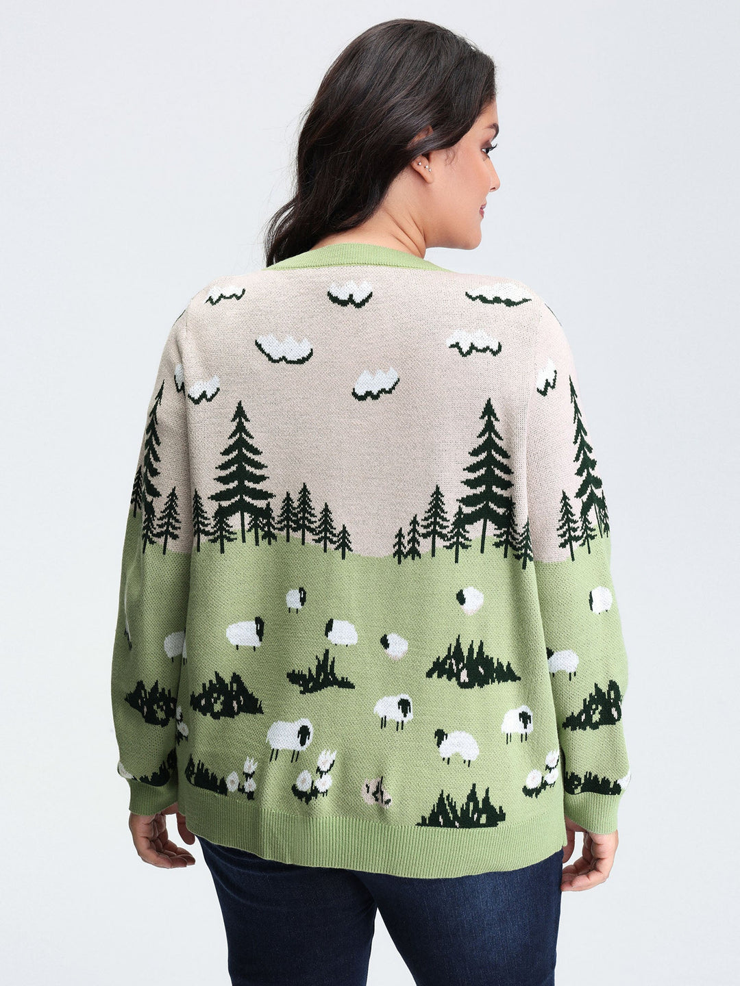 Magnolia | Women’s knit button-up cardigan with scenic sheep pattern
