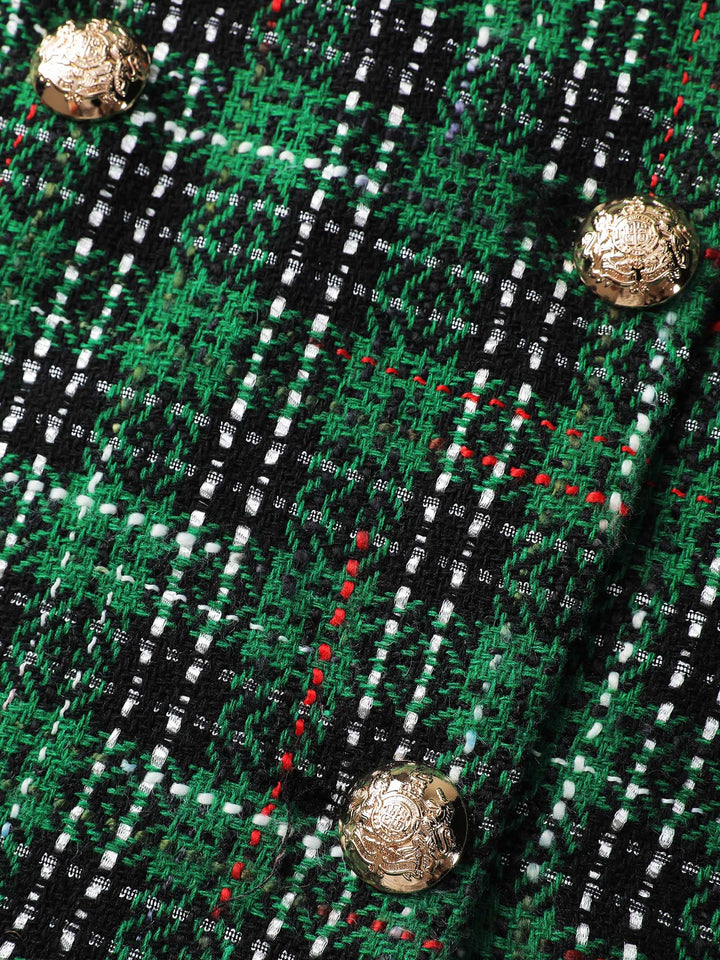 Genevieve | Women’s plaid double-breasted tweed blazer