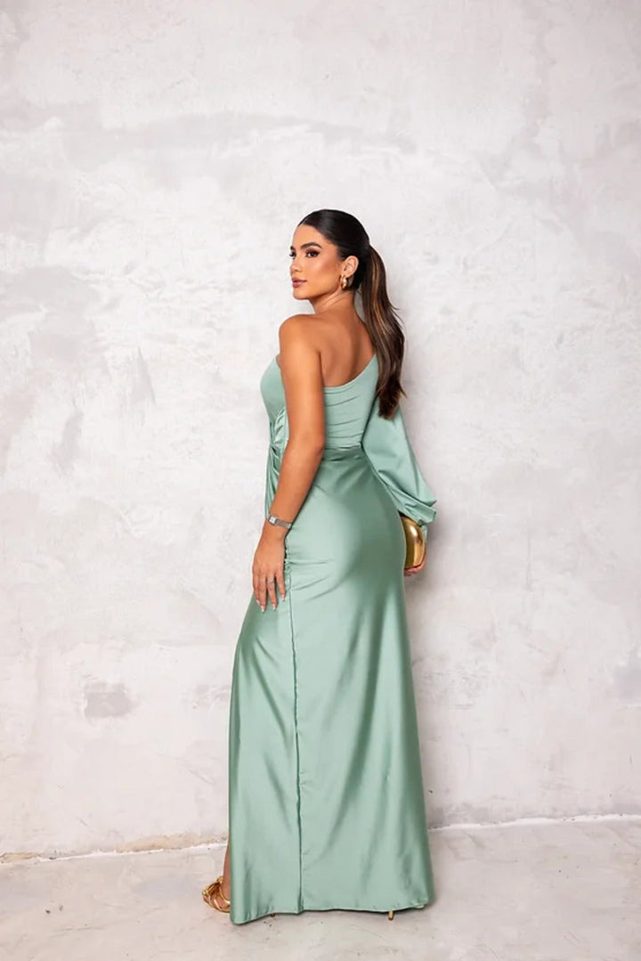 Amy | Women’s one-shoulder drape maxi dress with slit detail