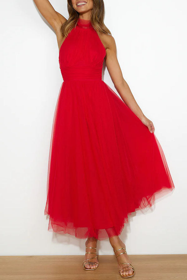 Vina | Women’s tulle midi dress with fitted bodice