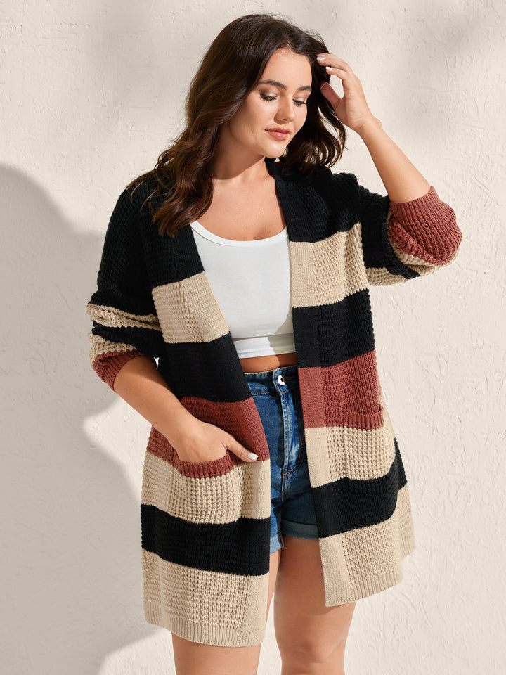 Melody | Women’s striped open-front knit cardigan with pockets