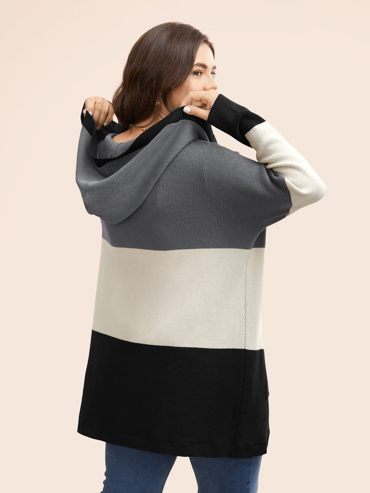 Adeline | Women’s color block hooded knit cardigan with patch pockets