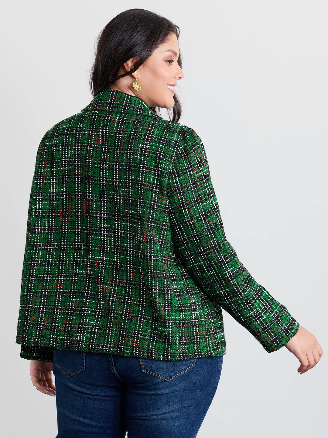 Genevieve | Women’s plaid double-breasted tweed blazer