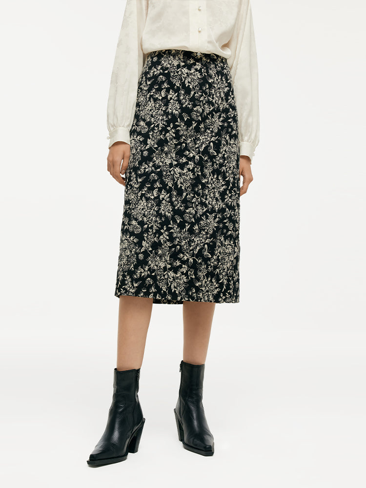 Aspen | Women's floral jacquard stretch pencil skirt