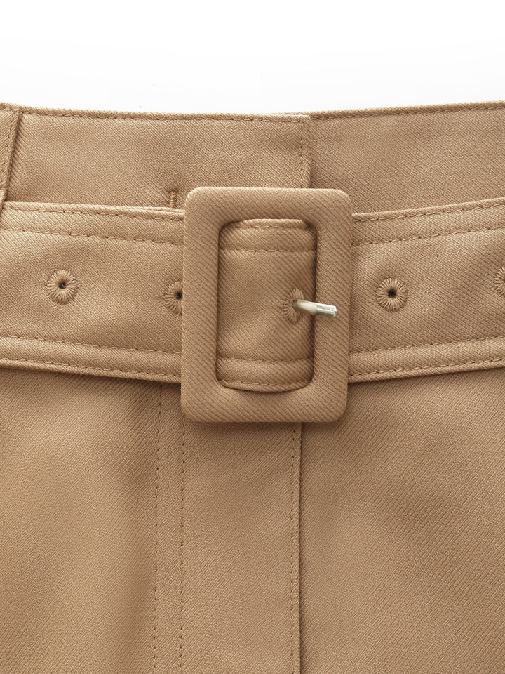 Noelle | Women's worsted wool gathered waist flared skirt with belt