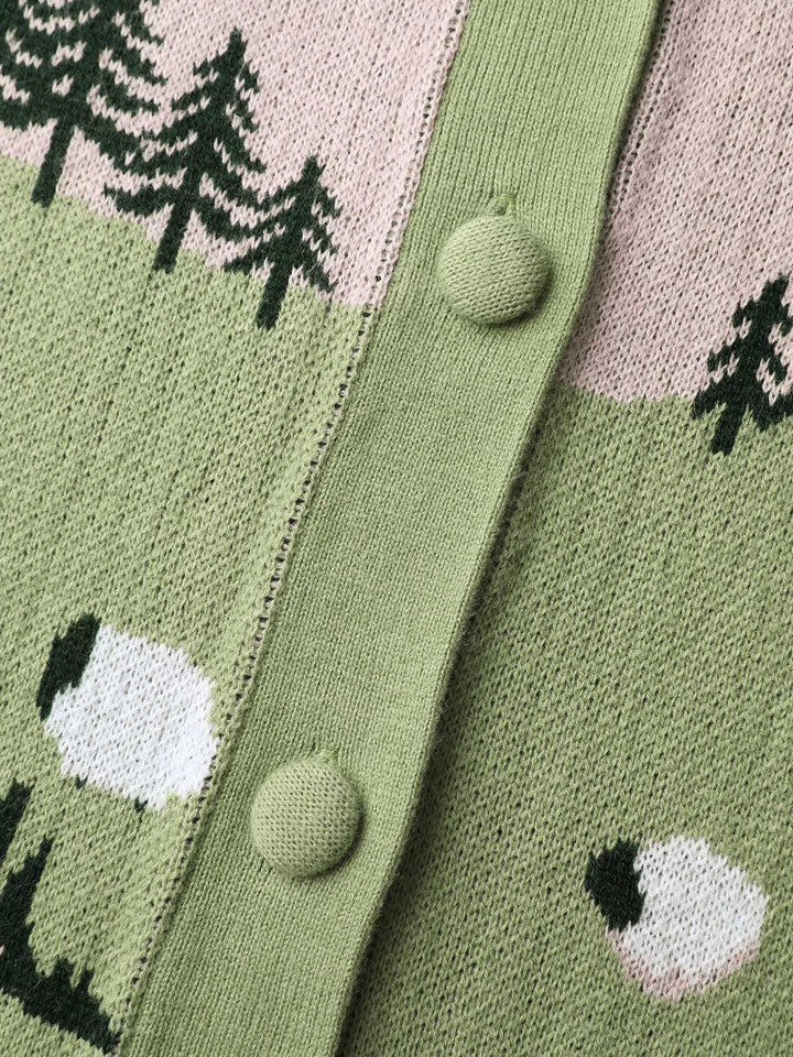 Magnolia | Women’s knit button-up cardigan with scenic sheep pattern