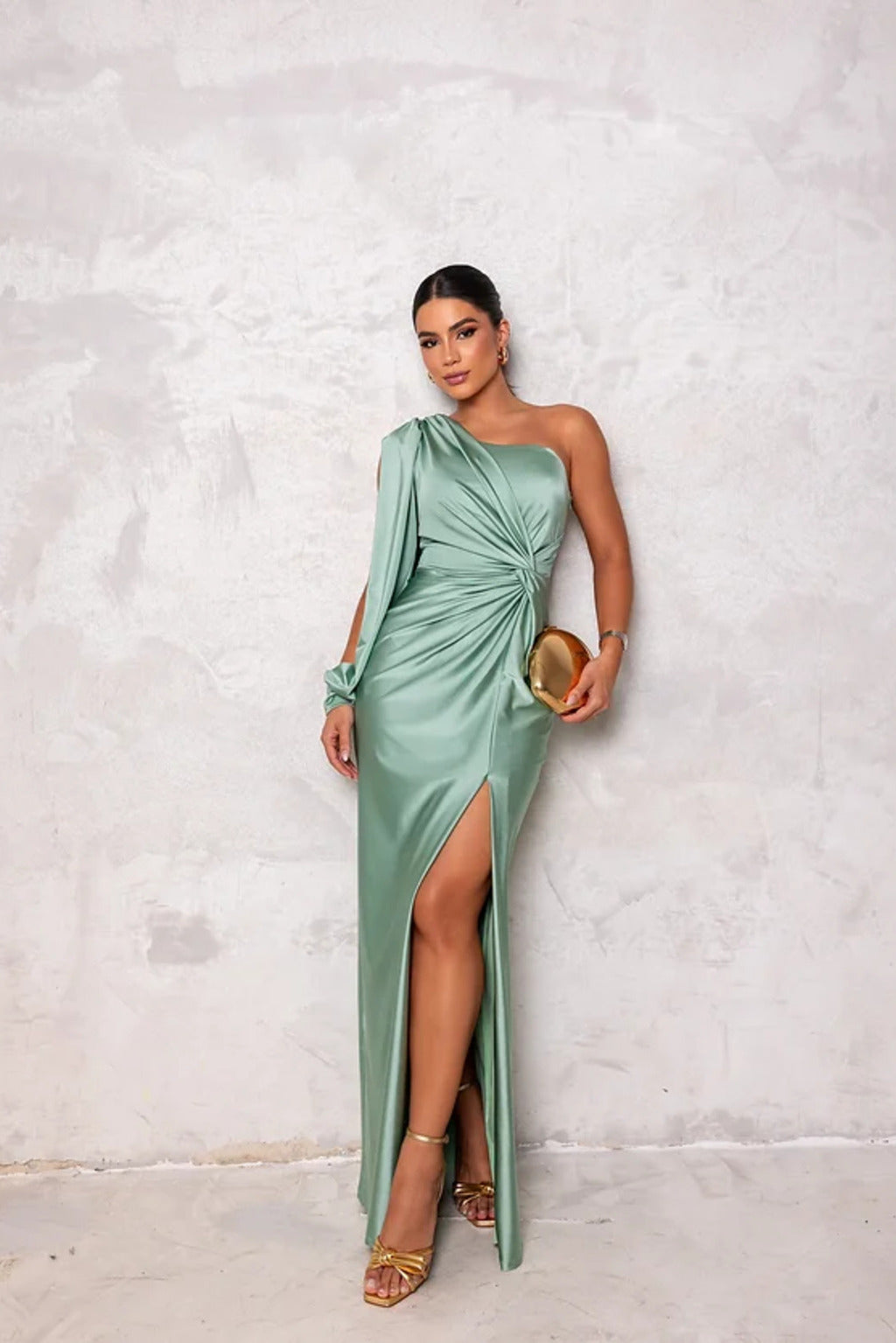 Amy | Women’s one-shoulder drape maxi dress with slit detail