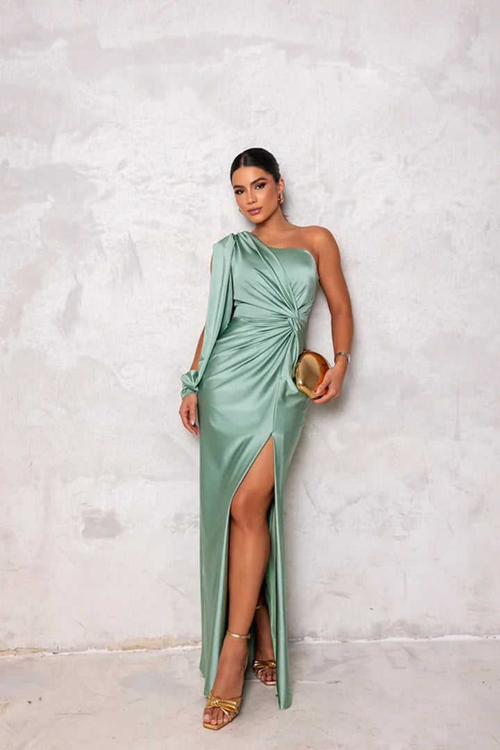 Amy | Women’s one-shoulder drape maxi dress with slit detail