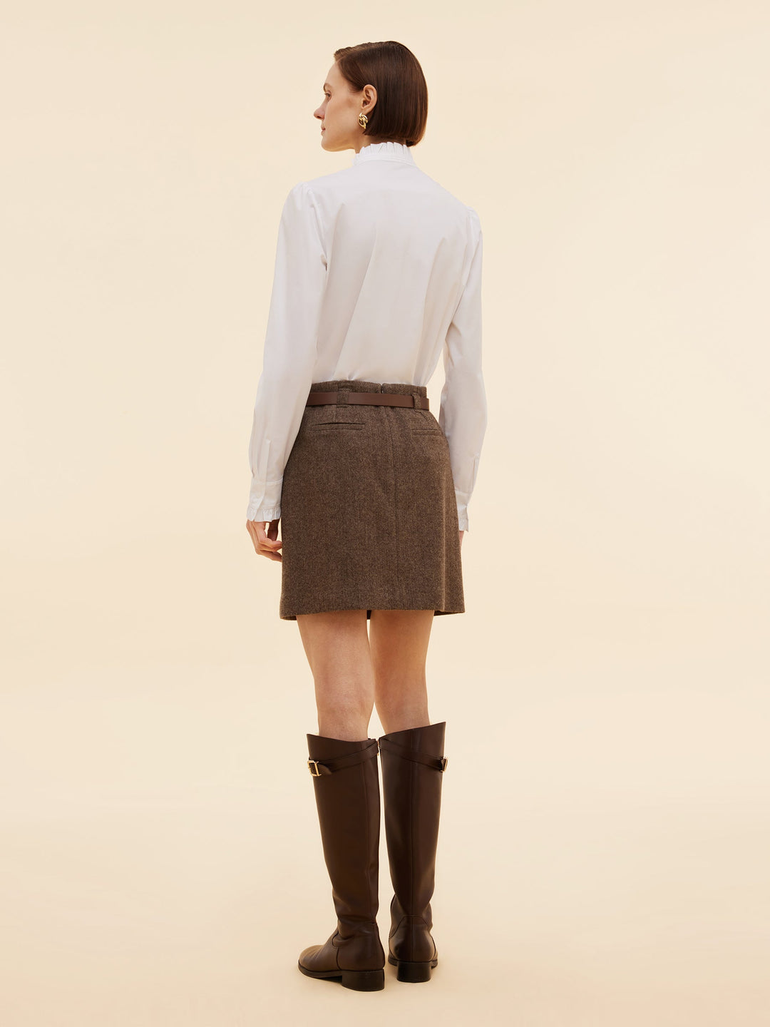 Arya | Women's wool A-line mini skirt with leather belt