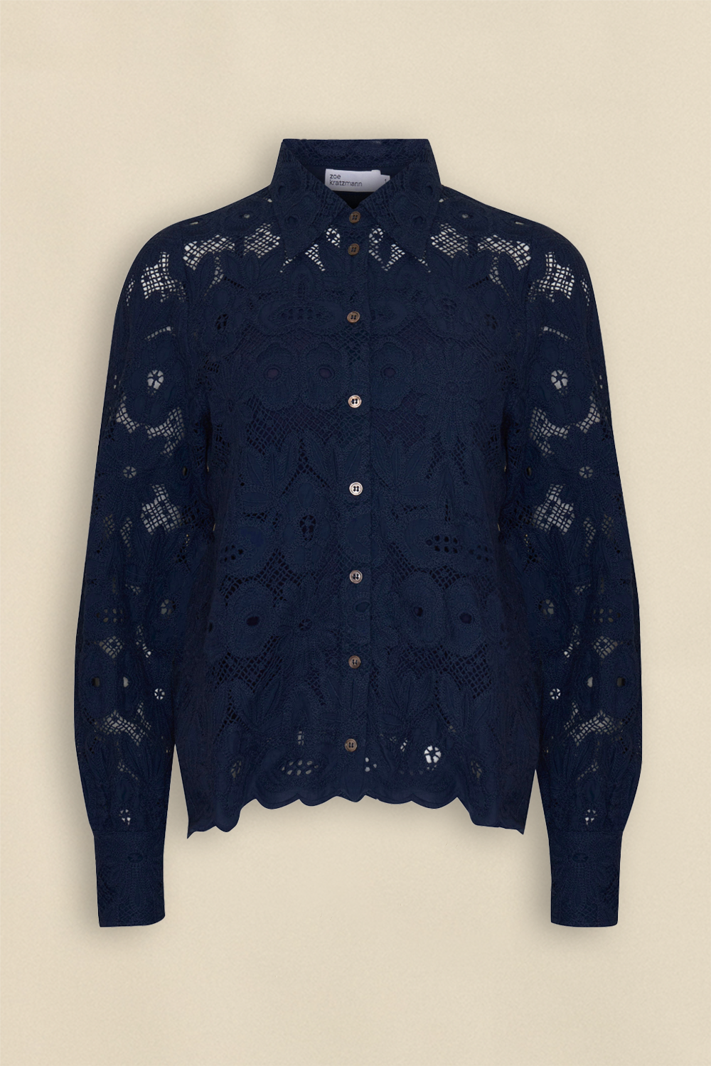 Wennie | Women’s lace collared polo blouse with button-down front