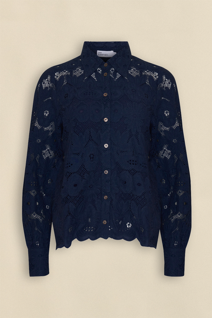 Wennie | Women’s lace collared polo blouse with button-down front