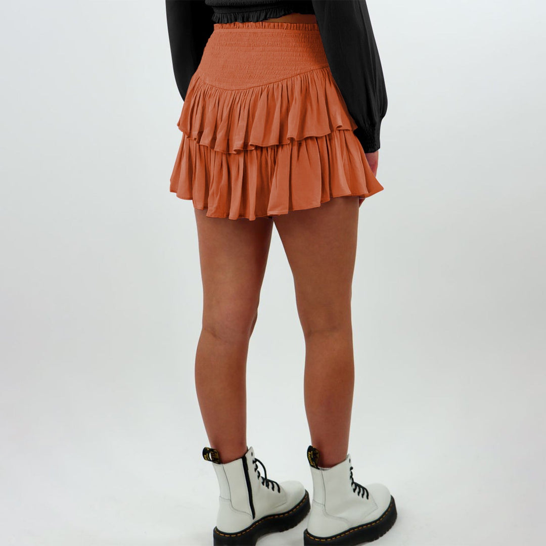 Pearl | Women’s ruffle mini skirt with smocked waistband and built-in shorts