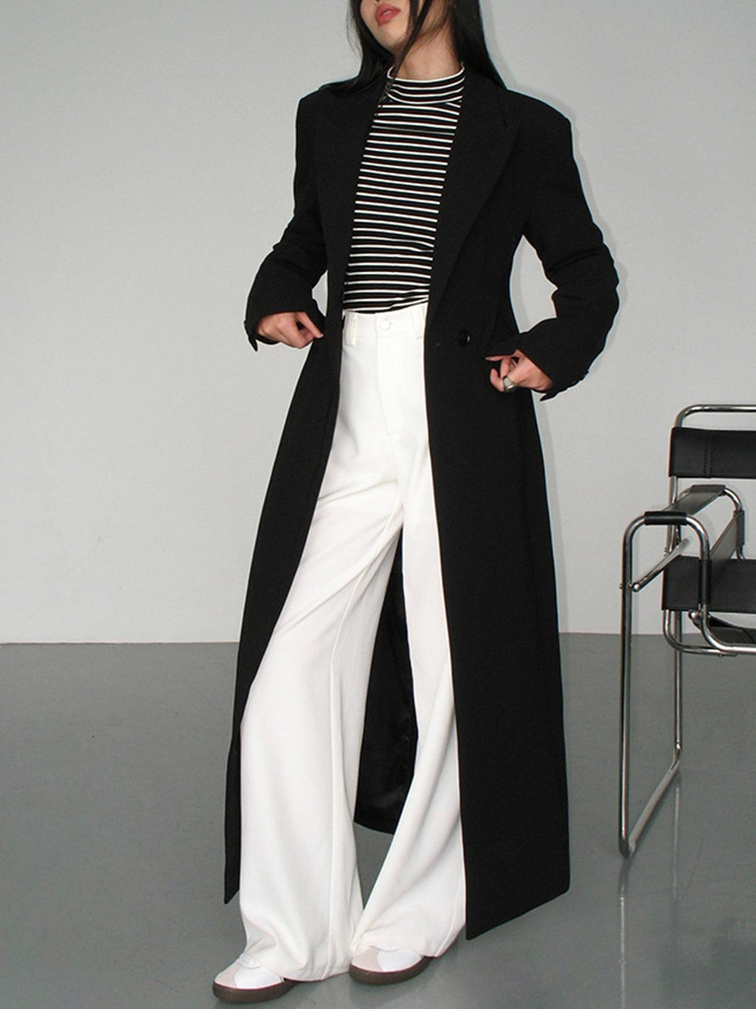 Esther | Women’s elegant long coat with structured cut and single-breasted front