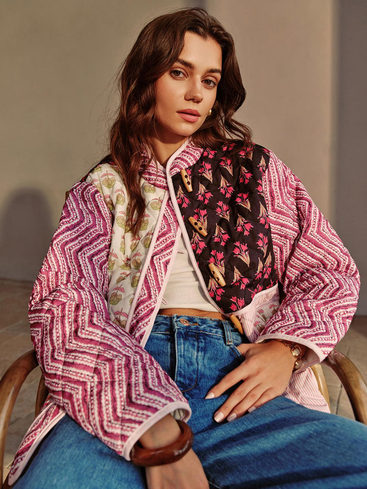 Sage | Women’s patchwork printed jacket with toggle closure and front pockets