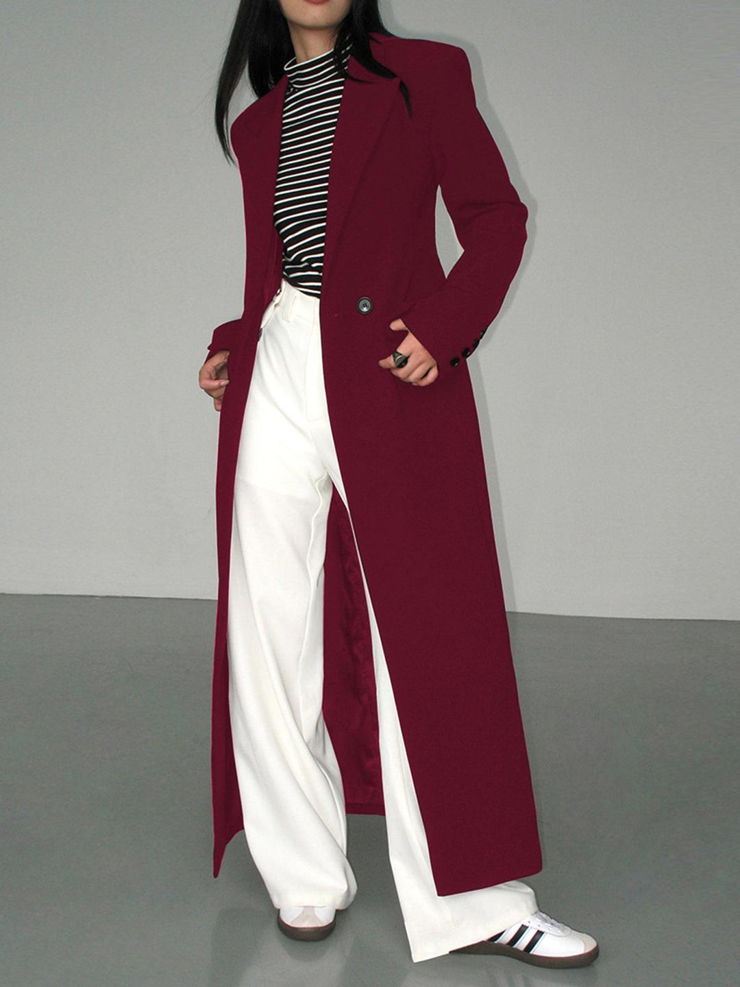 Esther | Women’s elegant long coat with structured cut and single-breasted front