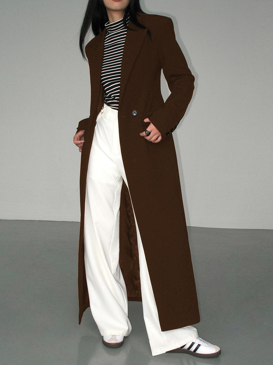Esther | Women’s elegant long coat with structured cut and single-breasted front