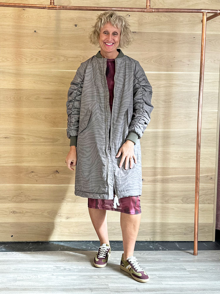 Alicia | Women’s long zebra print bomber jacket