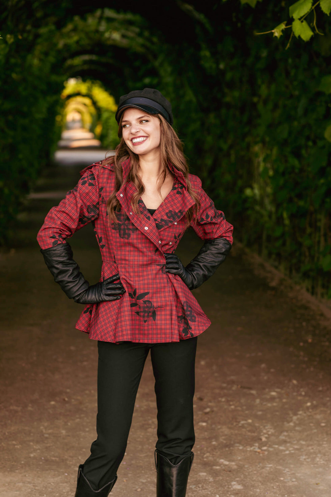 Aurora | Women’s short plaid jacket with waist belt and detachable hood