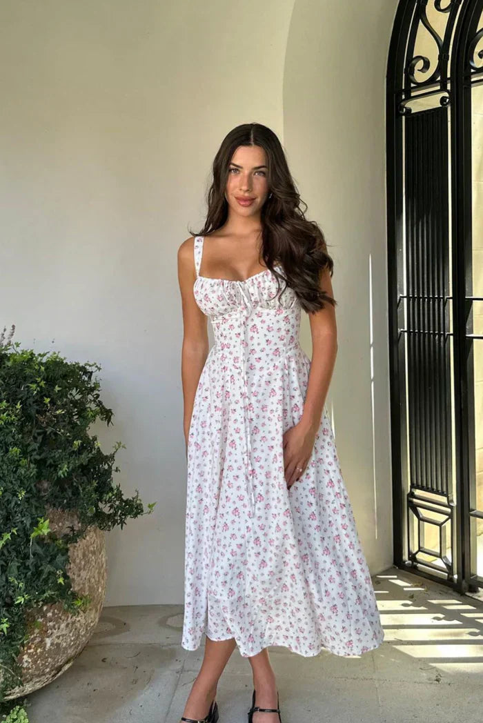 Helena | Women’s corset midi dress with floral detail