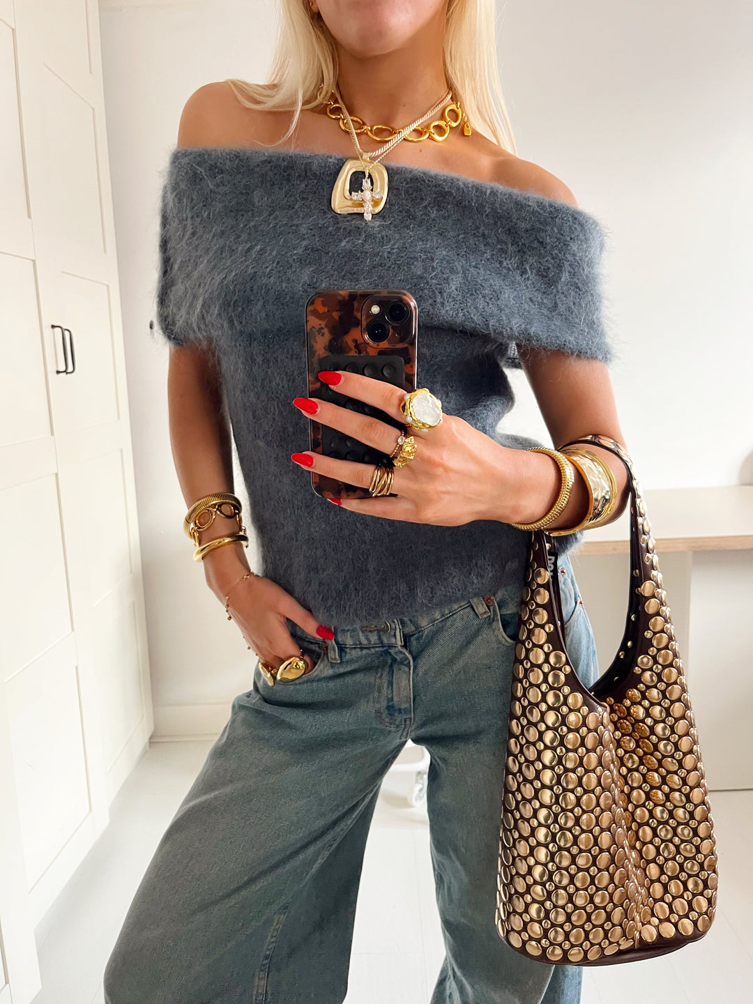 Esme | Women’s knit blouse with off-shoulder design