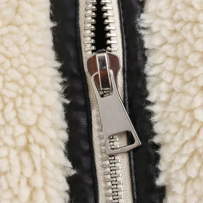 Adhara | Women’s vegan sherpa jacket with leather accents