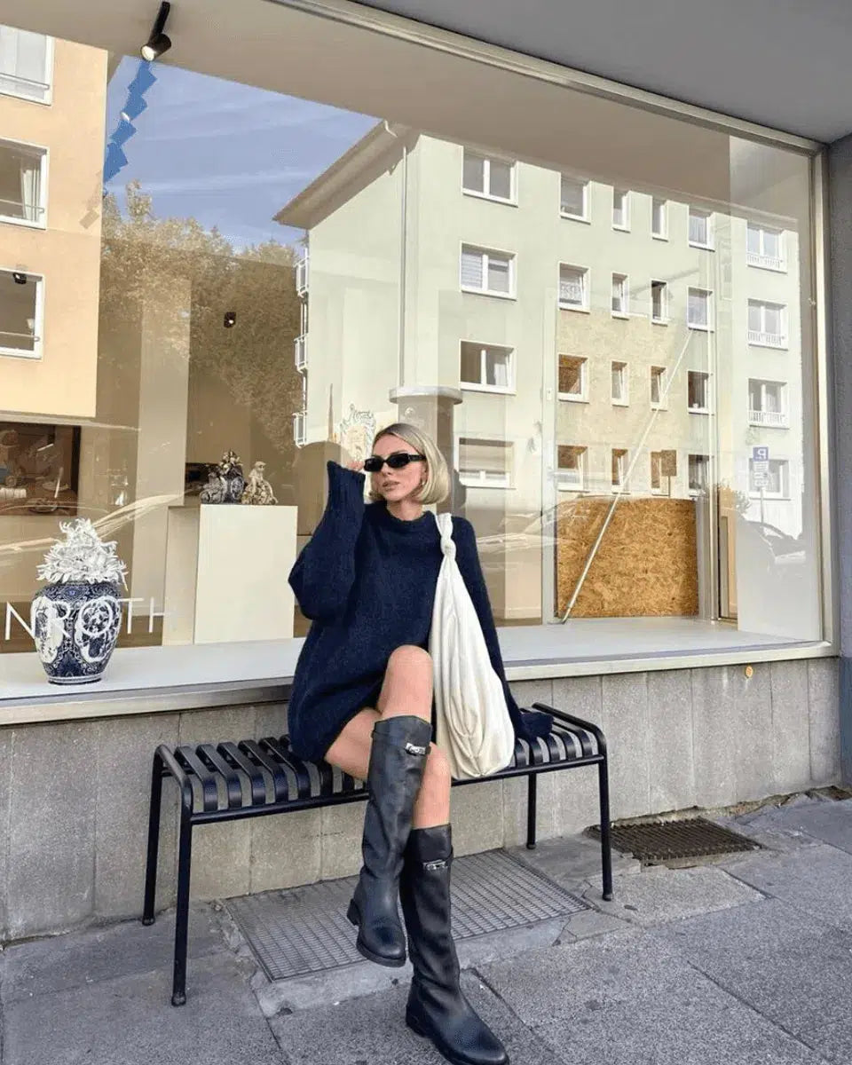 Phoebe | Women’s vegan leather knee-high boots with buckle detail