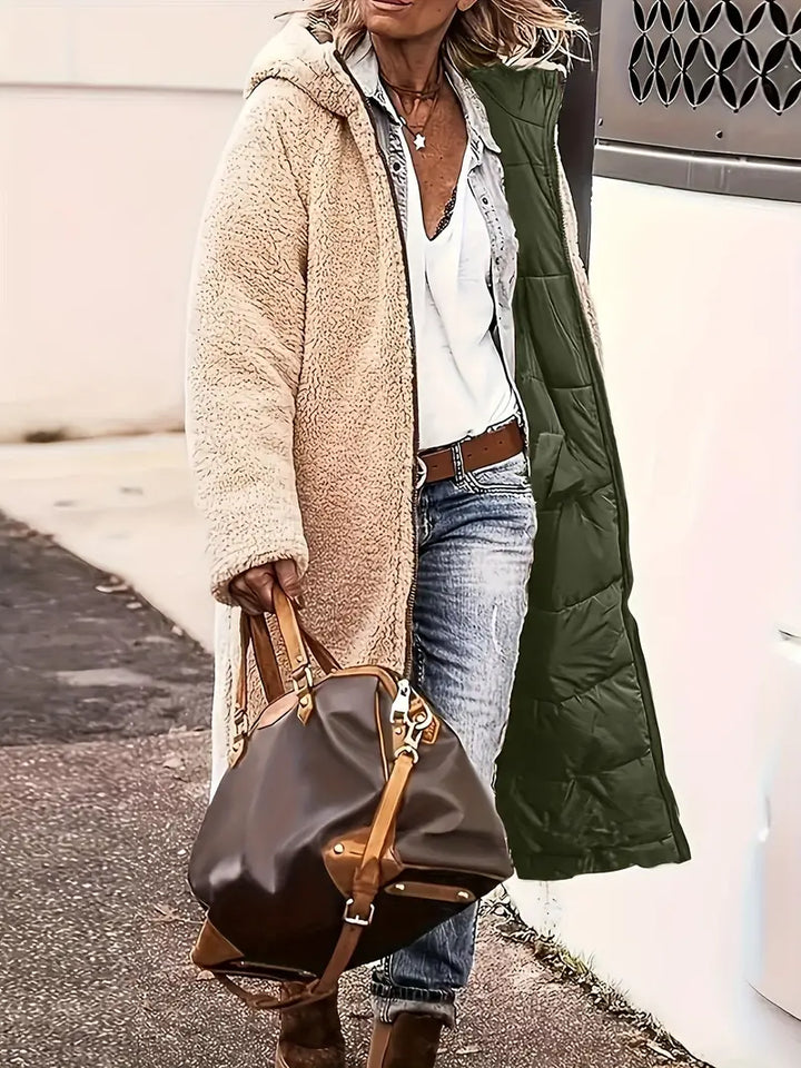 Jenesis | Women’s reversible long hooded coat with sherpa lining