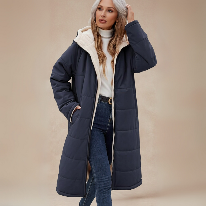 Jenesis | Women’s reversible long hooded coat with sherpa lining