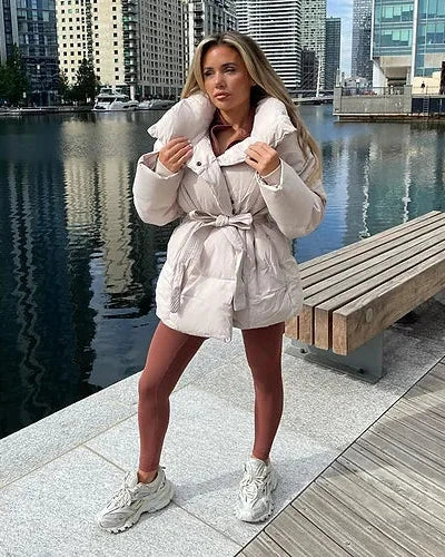 Cecilia | Women’s belted puffer jacket with oversized collar