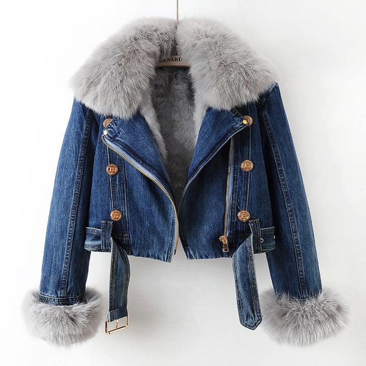 Gabriella | Women’s denim jacket with removable faux fur collar and cuffs