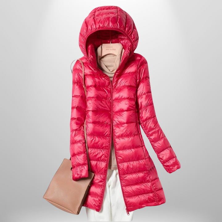Nala | Women’s glossy longline hooded puffer coat