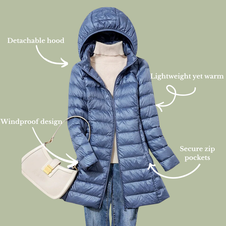 Nala | Women’s glossy longline hooded puffer coat