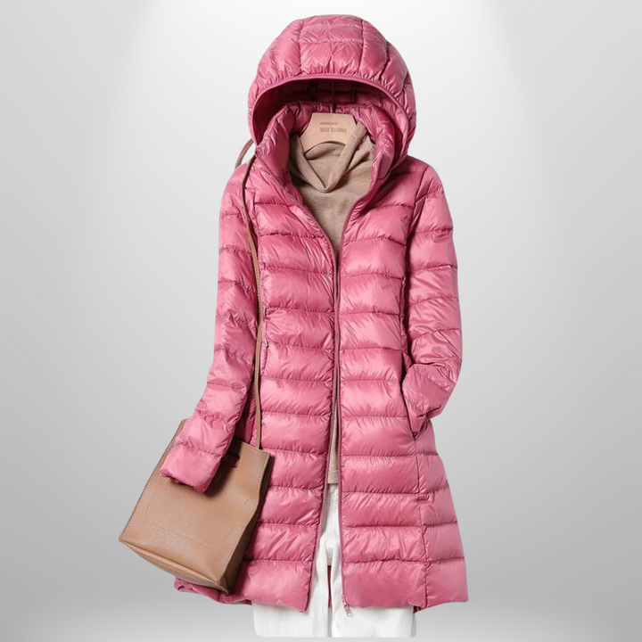 Nala | Women’s glossy longline hooded puffer coat