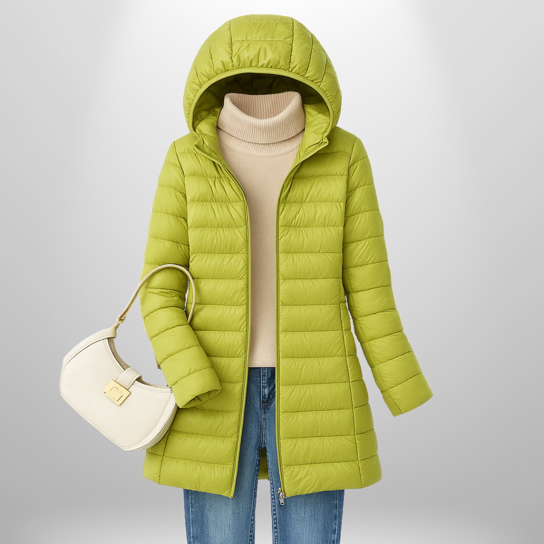 Nala | Women’s glossy longline hooded puffer coat