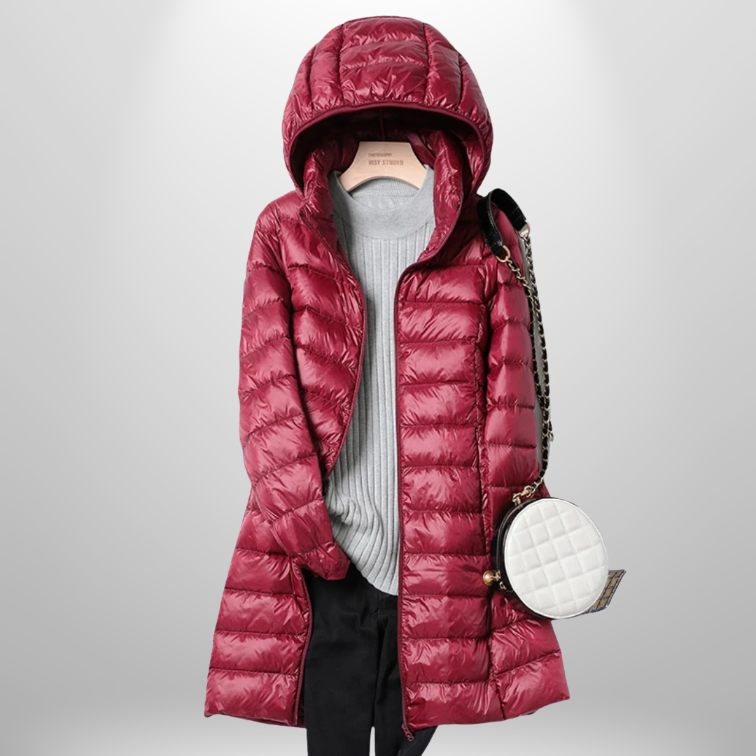 Nala | Women’s glossy longline hooded puffer coat