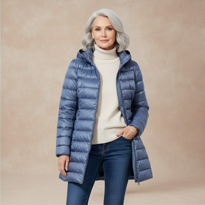 Nala | Women’s glossy longline hooded puffer coat
