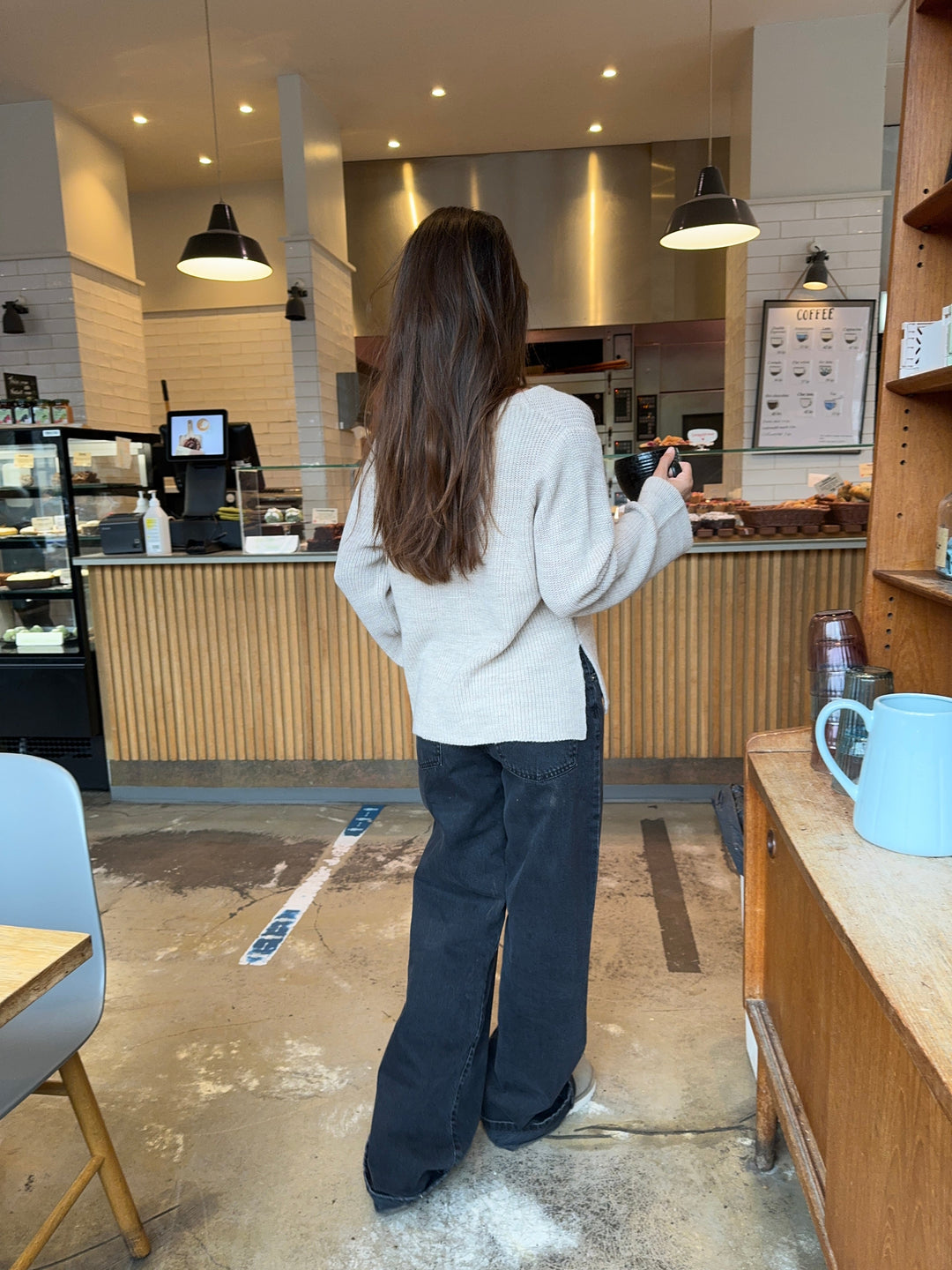 Everly | Women’s relaxed knit sweater with v-notch neckline and front tie detail