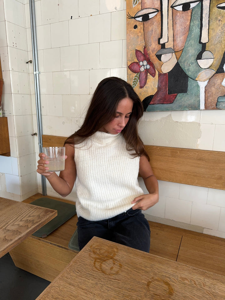 Rossy | Women’s sleeveless turtleneck knit top with soft ribbed texture