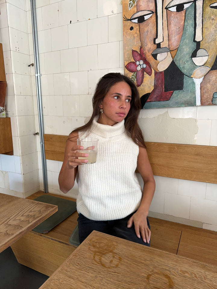 Rossy | Women’s sleeveless turtleneck knit top with soft ribbed texture