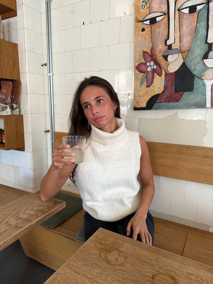 Rossy | Women’s sleeveless turtleneck knit top with soft ribbed texture