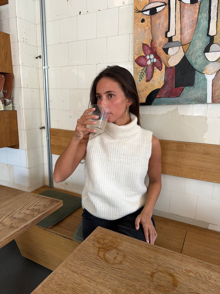 Rossy | Women’s sleeveless turtleneck knit top with soft ribbed texture