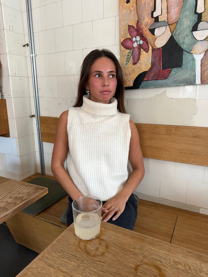 Rossy | Women’s sleeveless turtleneck knit top with soft ribbed texture